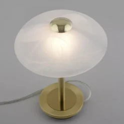 LED Tischleuchte messing matt Alabaster Dekor Glas 3 Stufen Touchdimmer
