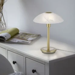 LED Tischleuchte messing matt Alabaster Dekor Glas 3 Stufen Touchdimmer