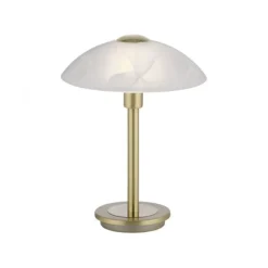 LED Tischleuchte messing matt Alabaster Dekor Glas 3 Stufen Touchdimmer