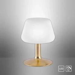 LED-Tischleuchte, messing-matt, Opalglas, Touchdimmer, dimmbar