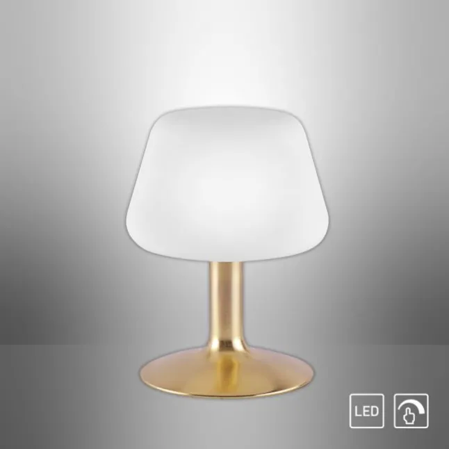 LED-Tischleuchte, messing-matt, Opalglas, Touchdimmer, dimmbar