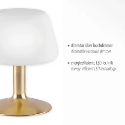 LED-Tischleuchte, messing-matt, Opalglas, Touchdimmer, dimmbar