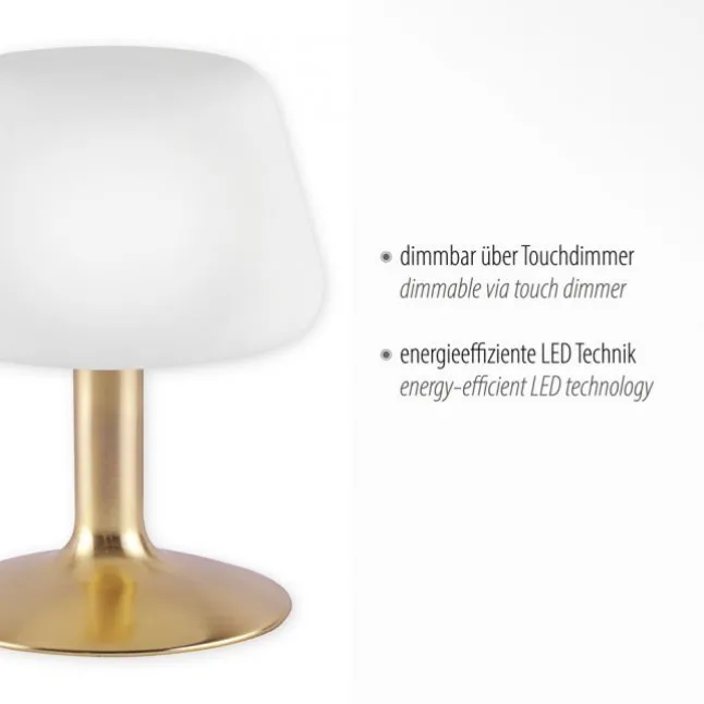 LED-Tischleuchte, messing-matt, Opalglas, Touchdimmer, dimmbar