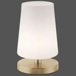 LED-Tischleuchte, messing matt, länglicher Lampenschirm, inkl. Touchdimmer
