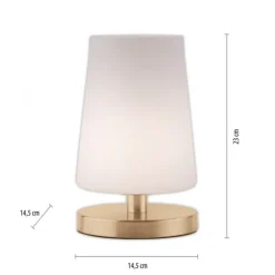 LED-Tischleuchte, messing matt, länglicher Lampenschirm, inkl. Touchdimmer