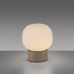 LED Tischleuchte NAMI, sandfarben, Touchdimmer, Memoryfunktion, geriffeltes Opalglas