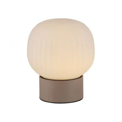 LED Tischleuchte NAMI, sandfarben, Touchdimmer, Memoryfunktion, geriffeltes Opalglas