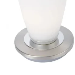 LED Tischleuchte, Opalglas, schlichtes Design, silberfarbener Fuß, dimmbar