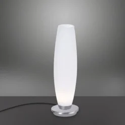 LED Tischleuchte, Opalglas, schlichtes Design, silberfarbener Fuß, dimmbar