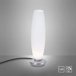 LED Tischleuchte, Opalglas, schlichtes Design, silberfarbener Fuß, dimmbar