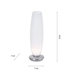 LED Tischleuchte, Opalglas, schlichtes Design, silberfarbener Fuß, dimmbar