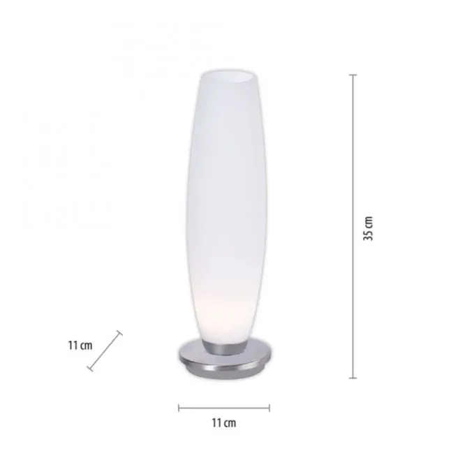 LED Tischleuchte, Opalglas, schlichtes Design, silberfarbener Fuß, dimmbar