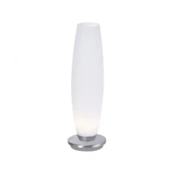 LED Tischleuchte, Opalglas, schlichtes Design, silberfarbener Fuß, dimmbar