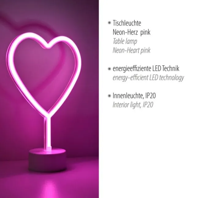 LED Tischleuchte pink Herz Batterie mit Schalter Dekorationsleuchte
