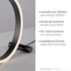 LED Tischleuchte, rund, anthrazit, dimmbar, modern, Design