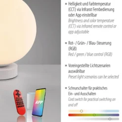 LED Tischleuchte rund weiß Smarthome dimmbar Fernbedienung App