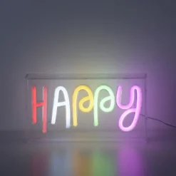LED Tischleuchte Schriftzug Happy mehrfarbig USB Schalter dekorativ