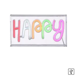 LED Tischleuchte Schriftzug Happy mehrfarbig USB Schalter dekorativ