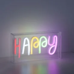 LED Tischleuchte Schriftzug Happy mehrfarbig USB Schalter dekorativ