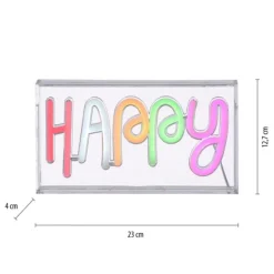 LED Tischleuchte Schriftzug Happy mehrfarbig USB Schalter dekorativ