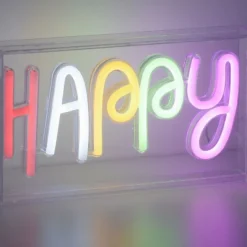 LED Tischleuchte Schriftzug Happy mehrfarbig USB Schalter dekorativ