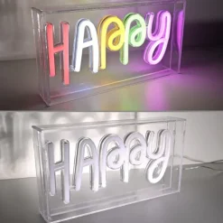 LED Tischleuchte Schriftzug Happy mehrfarbig USB Schalter dekorativ