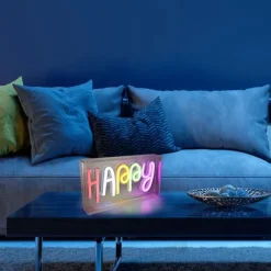 LED Tischleuchte Schriftzug Happy mehrfarbig USB Schalter dekorativ