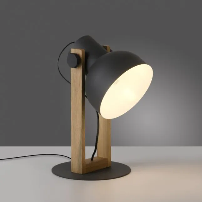LED Tischleuchte schwarz Akazienholz höhenverstellbar Industrial