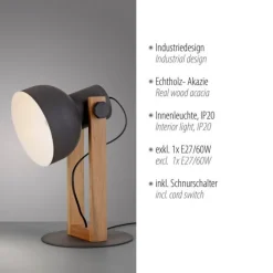 LED Tischleuchte schwarz Akazienholz höhenverstellbar Industrial