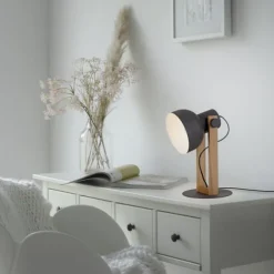 LED Tischleuchte schwarz Akazienholz höhenverstellbar Industrial
