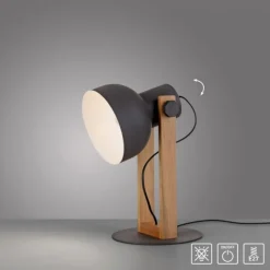 LED Tischleuchte schwarz Akazienholz höhenverstellbar Industrial