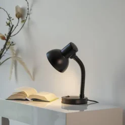 LED Tischleuchte schwarz Beistellampe Schalter Schreibtisch Nachttisch