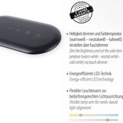 LED Tischleuchte, schwarz, CCT, dimmbar, Innenleuchte, IP20