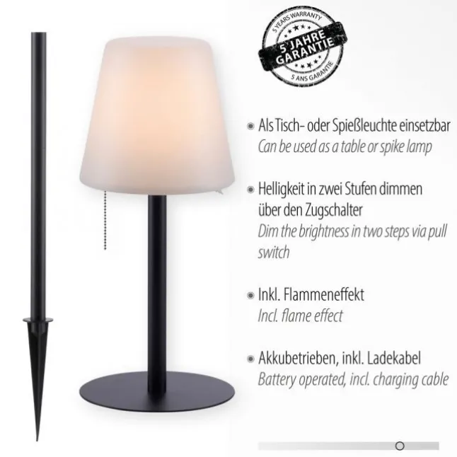 LED Tischleuchte, schwarz, dimmbar, modern, inkl. Zugschalter, kabellos
