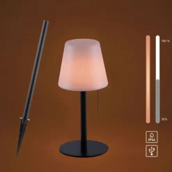 LED Tischleuchte, schwarz, dimmbar, modern, inkl. Zugschalter, kabellos