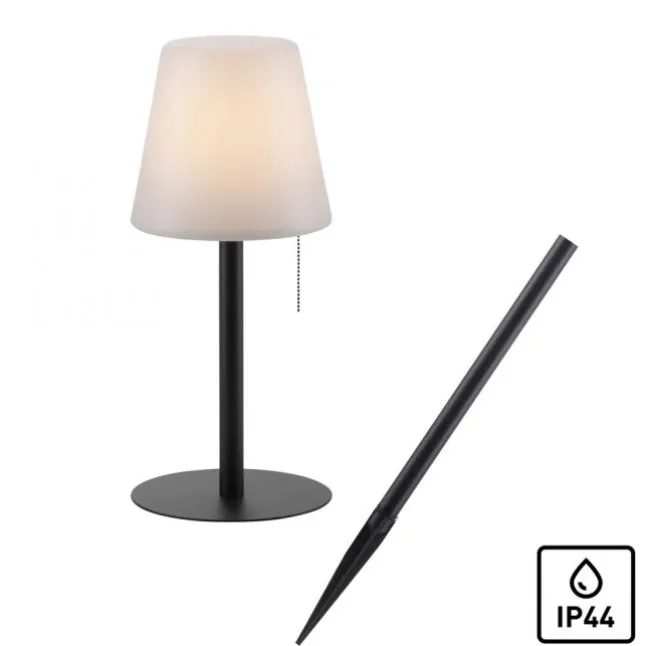 LED Tischleuchte, schwarz, dimmbar, modern, inkl. Zugschalter, kabellos