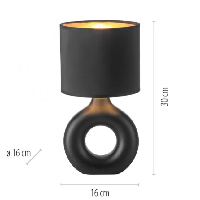 LED Tischleuchte schwarz gold Schnurschalter Stoffschirm Sideboard