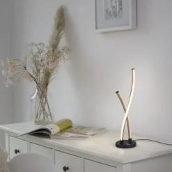 LED Tischleuchte schwarz gold Touchdimmer gebogen Innenleuchte