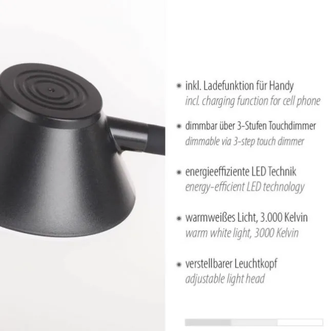 LED Tischleuchte schwarz Handy Ladefunktion Touchdimmer verstellbar