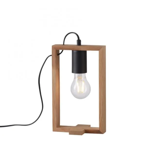 LED Tischleuchte, schwarz, Holzrahmen, Schnurschalter, Metall, 1 flammige Tischlampe