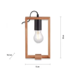 LED Tischleuchte, schwarz, Holzrahmen, Schnurschalter, Metall, 1 flammige Tischlampe