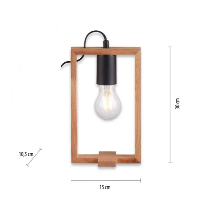 LED Tischleuchte, schwarz, Holzrahmen, Schnurschalter, Metall, 1 flammige Tischlampe