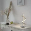 LED Tischleuchte schwarz messing dimmbar per Schnurdimmer geschwungen