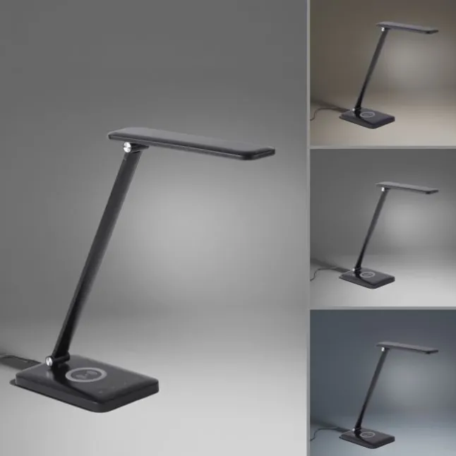 LED Tischleuchte, schwarz, QI-Ladefunktion, Touchdimmer, CCT