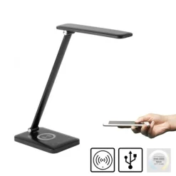LED Tischleuchte, schwarz, QI-Ladefunktion, Touchdimmer, CCT