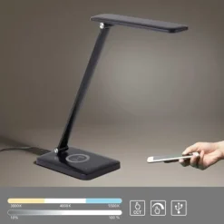 LED Tischleuchte, schwarz, QI-Ladefunktion, Touchdimmer, CCT