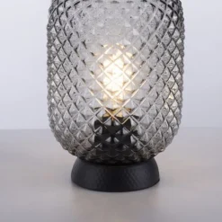 LED Tischleuchte schwarz Rauchglas Schnurschalter rund