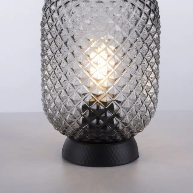LED Tischleuchte schwarz Rauchglas Schnurschalter rund