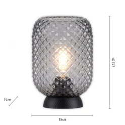 LED Tischleuchte schwarz Rauchglas Schnurschalter rund