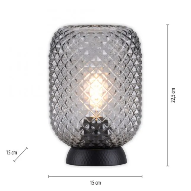 LED Tischleuchte schwarz Rauchglas Schnurschalter rund